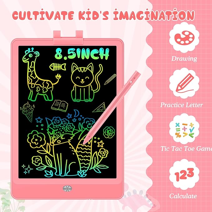 Decute Kids Toys LCD Writing Tablet with Stylus, 8.5 Inch Erasable Toddlers Doodle Board, Reusable Drawing Pad for Kids, Educational Christmas Birthday Gift for 3 4 5 6 7 8 Girls Boys Toddler Pink