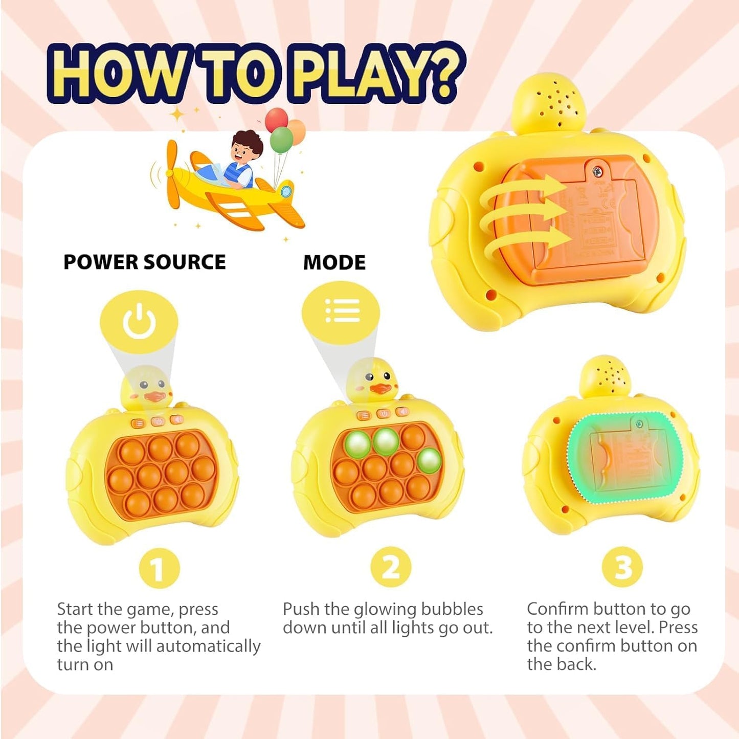 Quick Push Game Toy, Handheld Game Console, Puzzle Game Machine for Kids 6-12, Sensory Fidget Toys for Kids and Adults, Fast Push Game Toys for Boys Girls Gifts Essential - Yellow