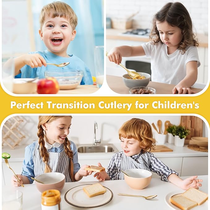 DRKIO Stainless Steel Toddler Utensils Set - 6 Pieces Kids Silverware Set Children Safe Food Grade Small Forks and Spoons Dishwasher Safe Mirror Polished