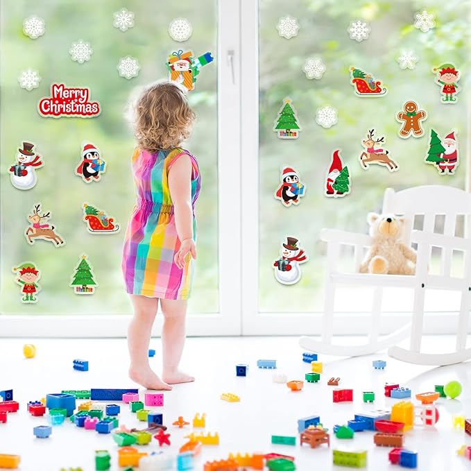 Tevxj 20 Pieces Christmas Thick Gel Clings Window Gel Clings Decals Stickers for Toddlers Kids Adults Home Airplane Classroom Nursery Christmas Party Supplies Decoration Removable and Reusable