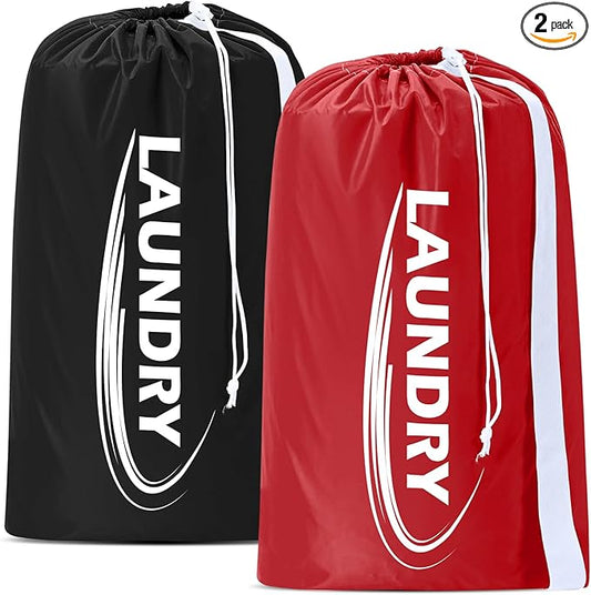 Sylfairy 2 Pack XL Laundry Bag with Strap,Heavy Duty Travel Laundry Bag,Rip-Stop Dirty Clothes Shoulder Bag with Drawstring,Easy Fit a Laundry Hamper or Basket Travel Essentials
