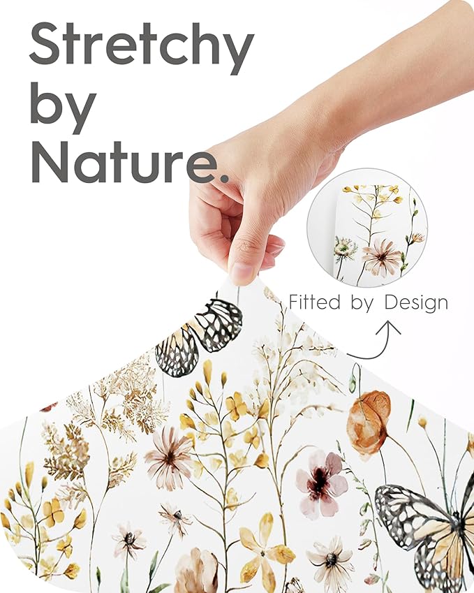 Pack N Play Sheets Fitted, TotBasic Ultra Soft Flower Mini Crib Sheets, Premium Jersey Knit Pack and Play Sheets Girl, Stretchy Play Yard Sheets for Pack and Play Mattress, 2 Pack (Flower Butterfly)