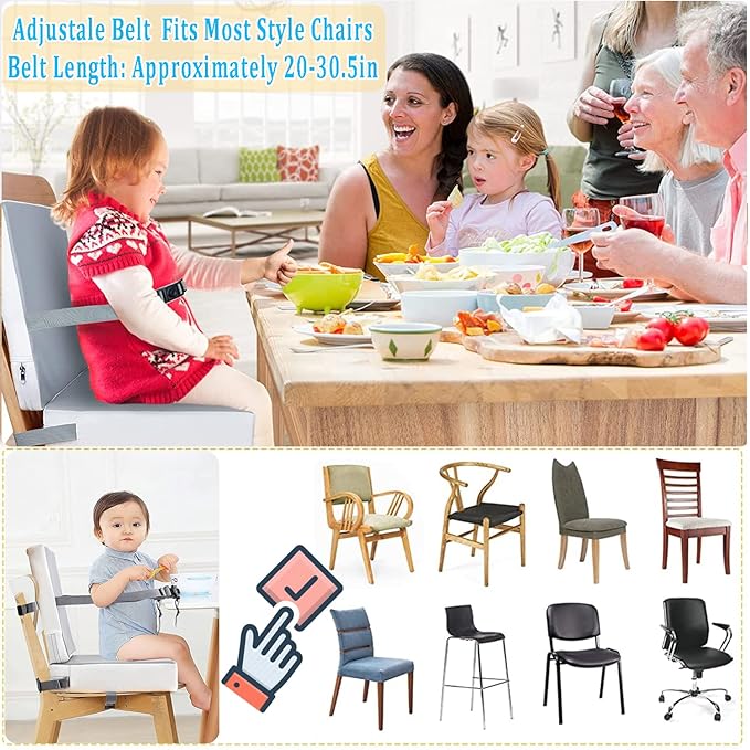 Taeku Booster Seat for Dining Table, Portable Kids Toddler Booster Chair Increasing Cushion Cartoon Seat Pad with 2 Safety Buckles for Kitchen Restaurant (Double Grey)