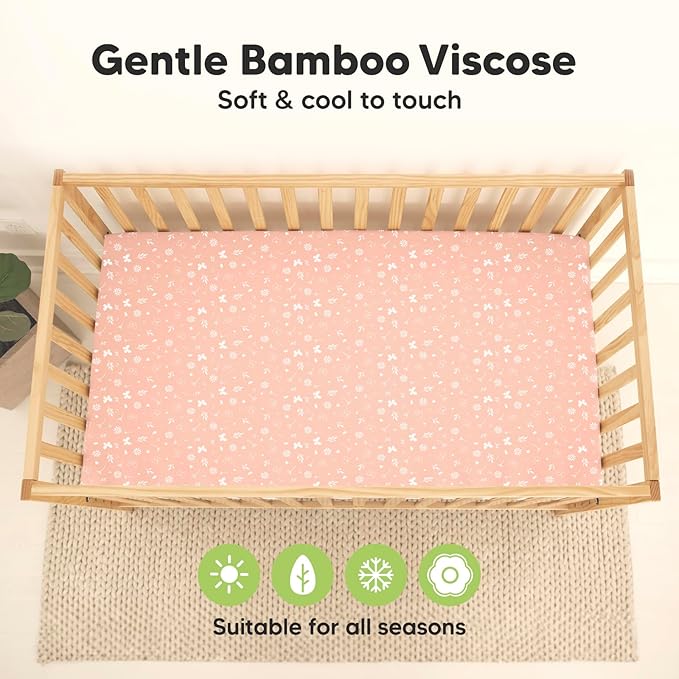 2-Pack Waterproof Baby Crib Sheets for Boys, Girls - 52x28 Viscose Derived from Bamboo Toddler Bed Sheet Neutral, Fitted Crib Mattress Protector Cover for Baby Bedding, Soft & Gentle (Butterflies)