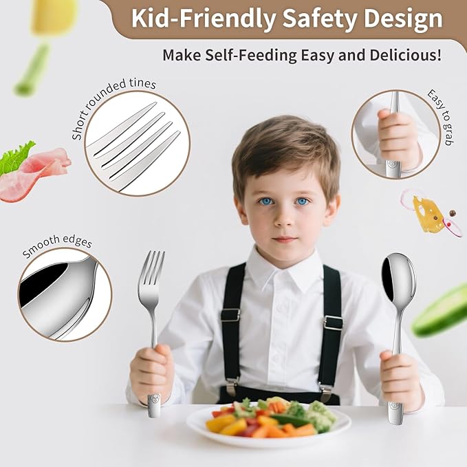 Toddler Eating Utensils Set,Set Of 12 Food Grade Stainless Steel Silverware Sets For Kids,Dishwasher Safe Children Small Metal Spoons And Forks Flatware Sets