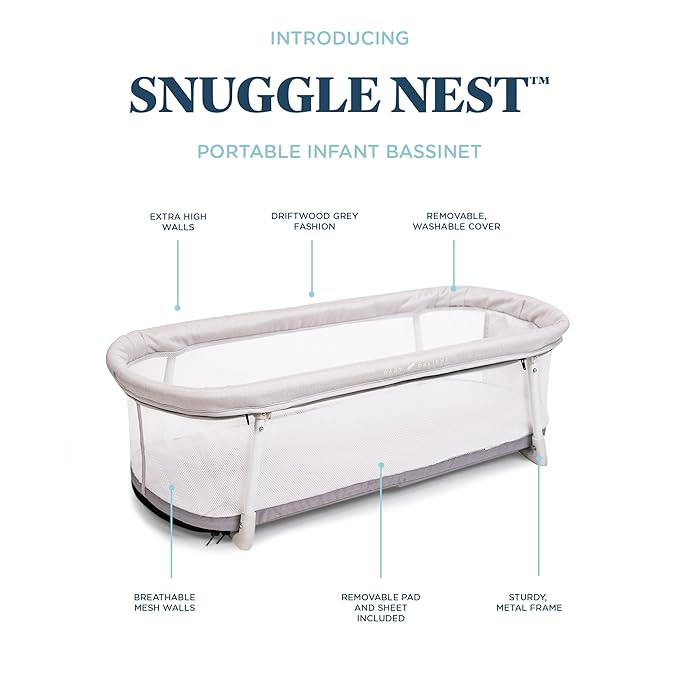Baby Delight Snuggle Nest Bassinet, Portable Baby Bed, for Infants 0 – 5 Months, Driftwood Grey