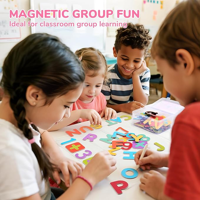 JoyCat Wooden Magnetic Letters and Numbers, Large ABC 123 Alphabet Fridge Magnets for Toddlers & Kids, Uppercase Letters, Math Symbols, Preschool Educational Learning Refrigerator Toy Set (63 PCS)