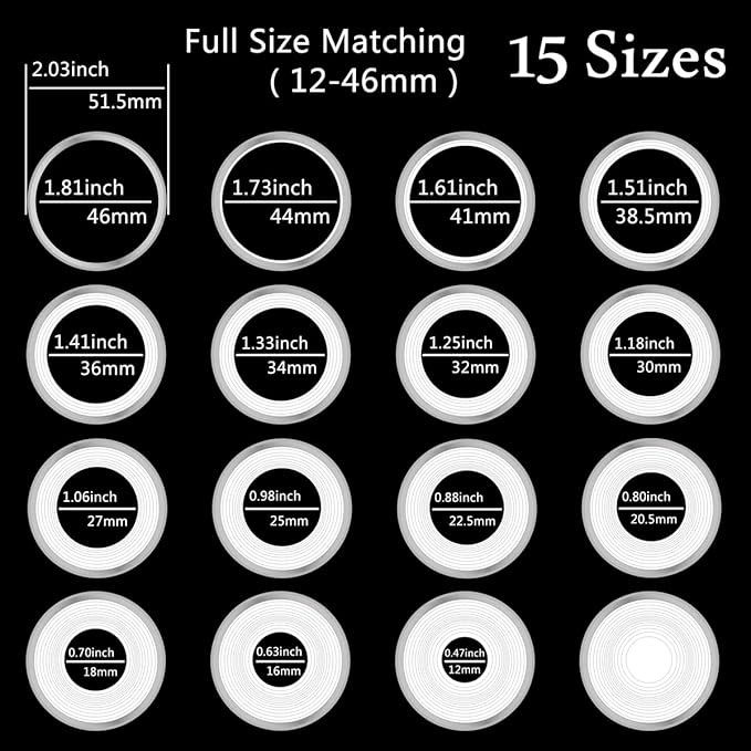 100 Pcs 46mm Silver Dollar Coin Holder Capsules and 15 Sizes(Match All 12-46mm) Protect Gasket for Collection Supplies,Plastic Coin Case with Storage Organizer Box for Collectors and 6 Pcs Coin Flip