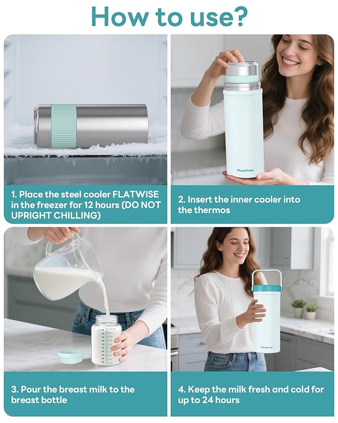 22oz Portable Breast Milk Cooler for Breastmilk Storage, Liquid Gold Saver 360° Cooling Keeps Milk Fresh for 24 Hours, Larger Capacity Breastmilk Chiller with 2pcs Bottles for Outdoor Mom