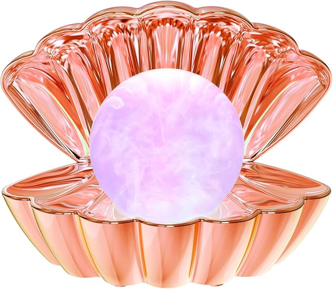 Shell Pearl Beach Themed Night Light, RGB 8 Colors Changing Mood Shell Pearl Lamps, Bedside LED Clamshell Portable Night Lights for Bar (Electroplated Rose Gold)