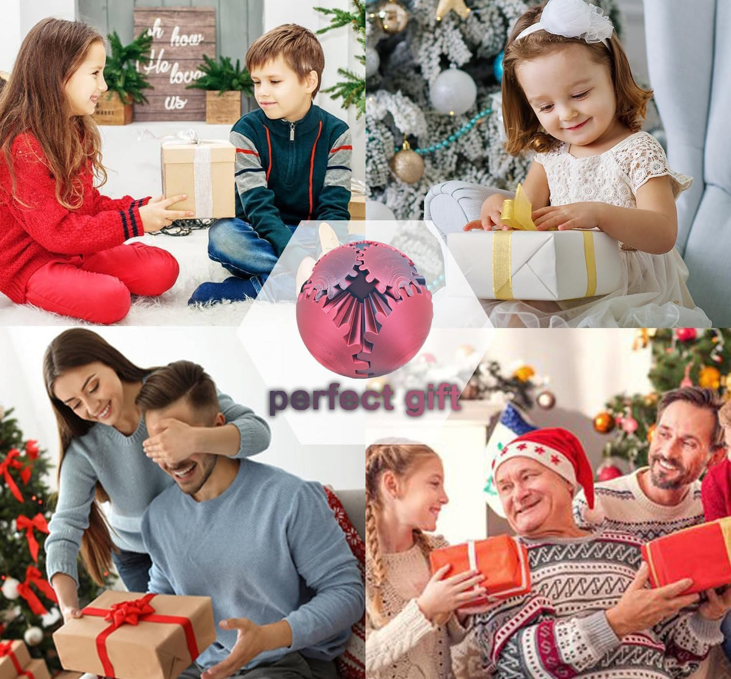 Gear Ball for ADHD 3D Printed Gear Ball Steampunk Whirling Wonder Fidget Toy Gearsphere Gear Ball for Stress and Anxiety Relaxing Fidget Ball Ideal for Sensory Needs and Autism (Laser Black Red)