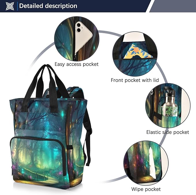 Fairy Forest Diaper Bag Backpack, Unisex Travel Baby Backpack Diaper Bags with Stroller Straps & Pacifier Case, Large Capacity Waterproof Diaper Backpack