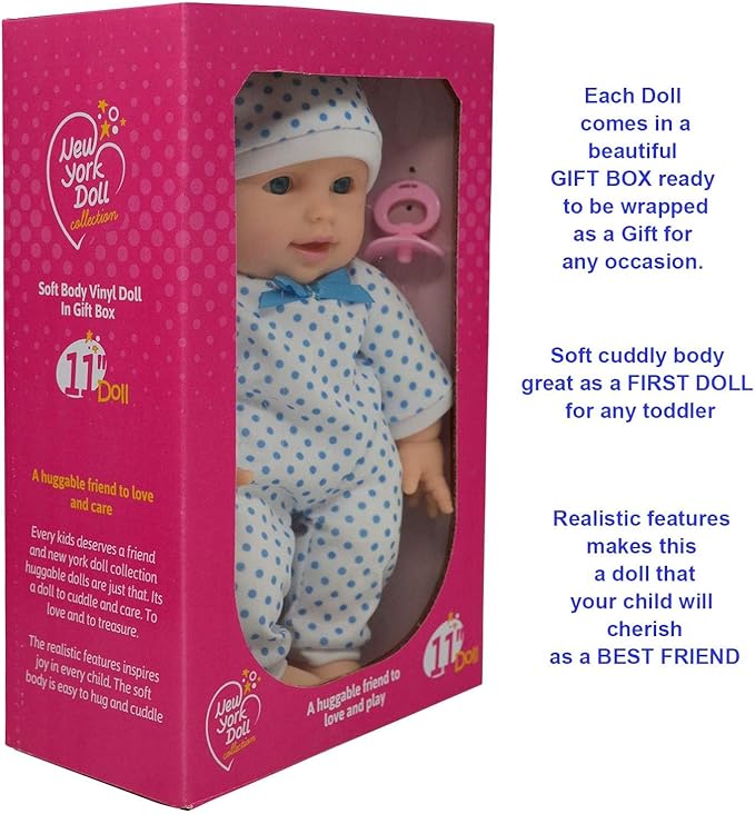 11 inch Soft Body Boy Baby Doll in Gift Box - Doll Pacifier Included -Toy Dolls for Boys and Toddlers