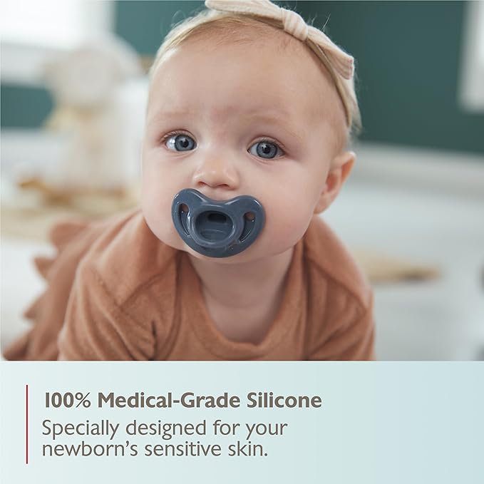 NUK 100% Silicone Comfy Orthodontic Pacifiers, 0-6 Months, Blue Fashion, Timeless Collection, 5 Count