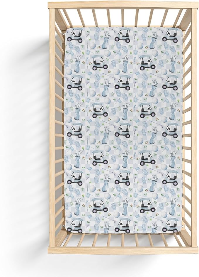 Golf Baby Crib Sheets, 28"x52", Sports, Blue, Polyester, Standard Crib