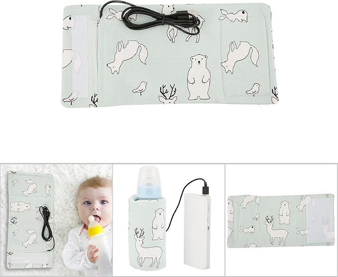 Portable Bottle Keep Warm, USB Travel Milk Heat Keeper, Baby Bottle Keep Warmer for Car Tavel, Storage Cover Insulation Thermostat(Bear)