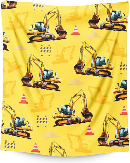 Boys Blanket Excavator Throw for Kids Adults, 50x60 Inches Soft Cozy All Season Cute Digger Throw for Sofa Couch Bed