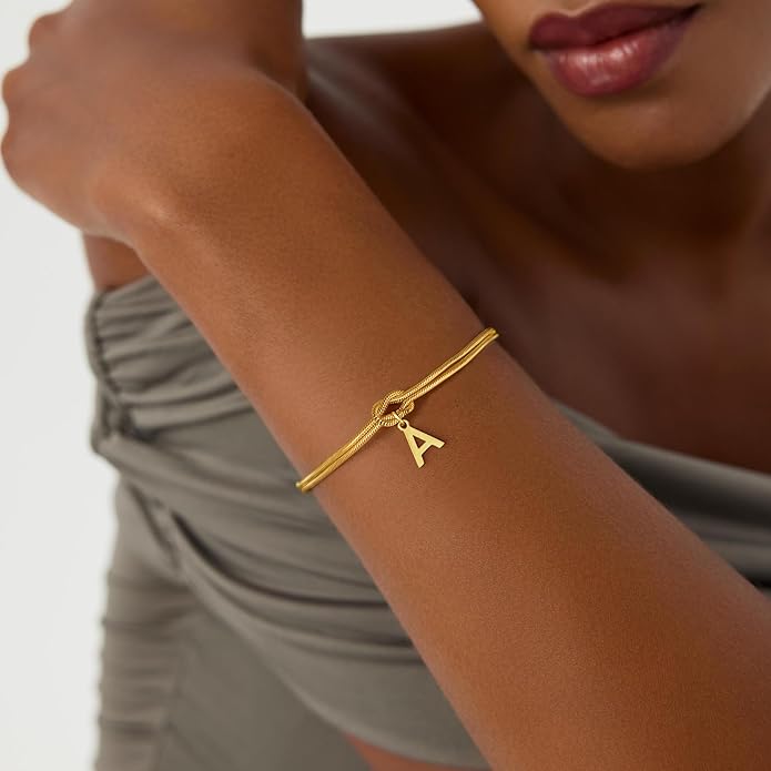 Gold Initial Bracelets for Women Girls - 18K Gold Plated Knot Initial Bracelet Teen Girl Gifts Trendy Stuff Dainty Gold Bracelets for Women Girls Jewelry Gifts