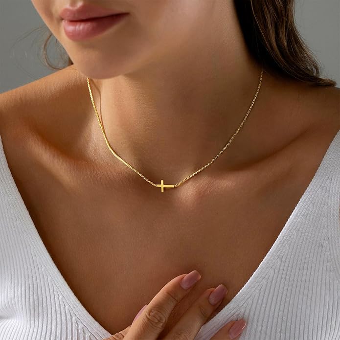 Cross Necklace for Women Trendy - Dainty 18K Real Gold Plated Minimalist Cross Necklace Non Tarnish Waterproof Trendy Cute Simple Small Necklaces Easter Christian Religious Faith Jewelry Gifts