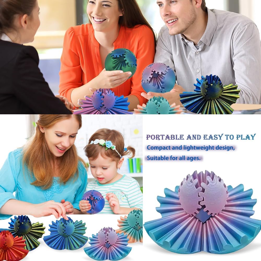 3D Printed Gear Ball Cube Ball Decompression Gear Sphere Toy Stress Ball, Gear Toys Fidget Ball, Relief Desk Decoration for Christmas Toy Gear Toy for Stress and Anxiety Relaxing (Green)