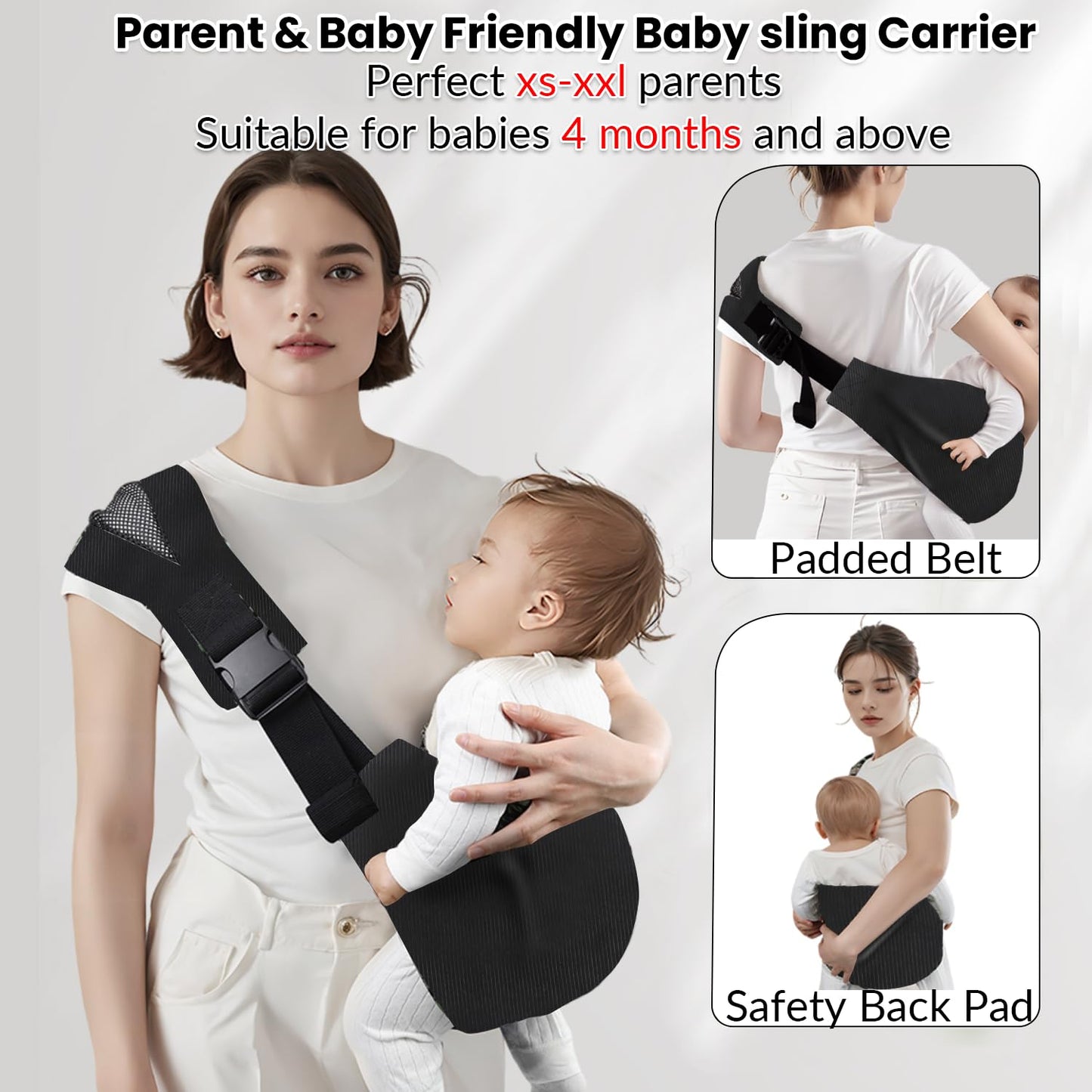 Baby Sling Carrier - Adjustable Baby Sling 2025 Upgraded Toddler Sling Comfortable Baby Wrap Carriers Ergonomic-Designed, Travel Friendly Carrying 10-45 Lbs(Black)