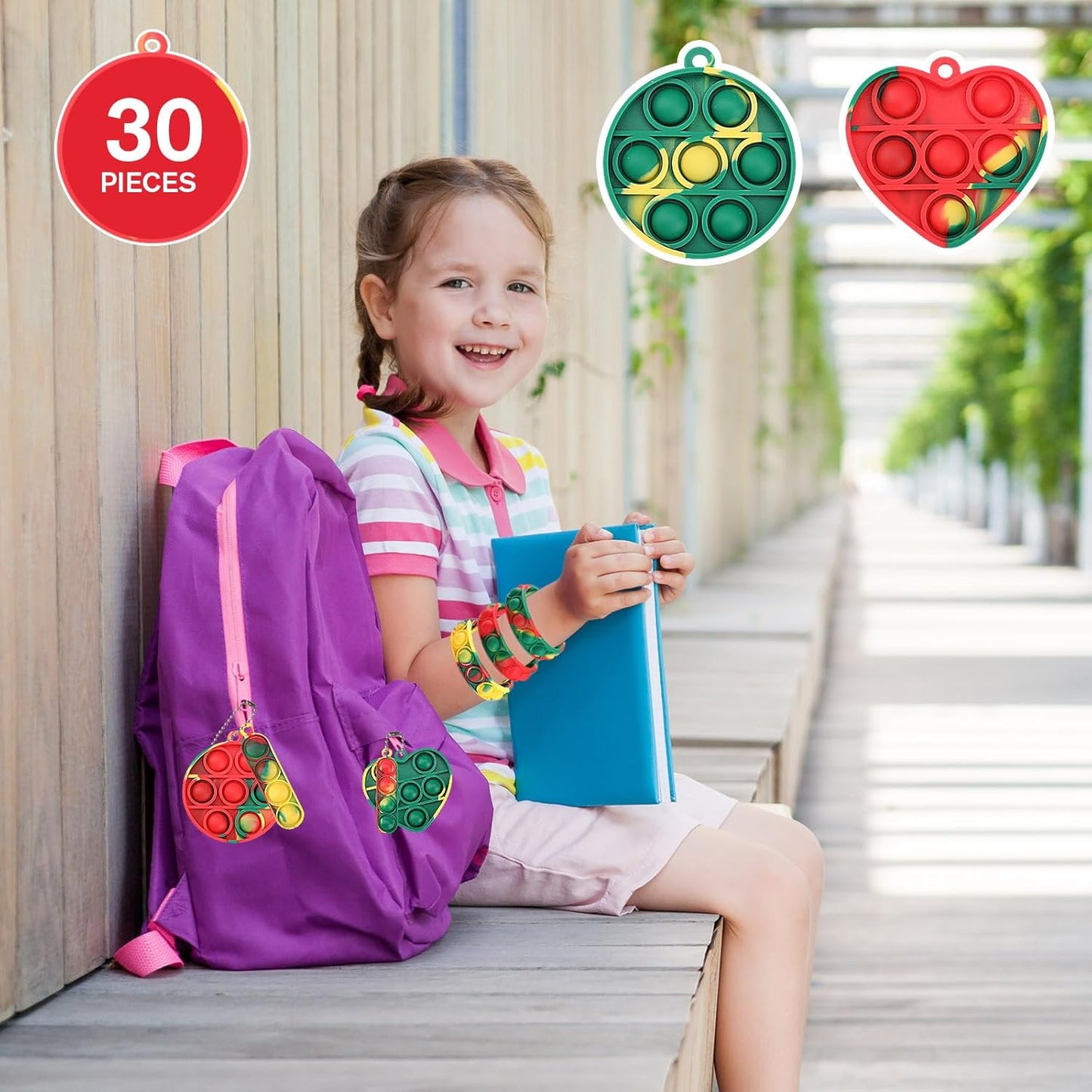 Christmas Party Favors, 30 Pcs Pop Fidget Toys Keychain Its for Kids Adults, Mini Push Bubble Pops Bulk Sensory Toys, Birthday Gifts Classroom Prizes for Boys Girls Goodie Bag Treasure Chest Box