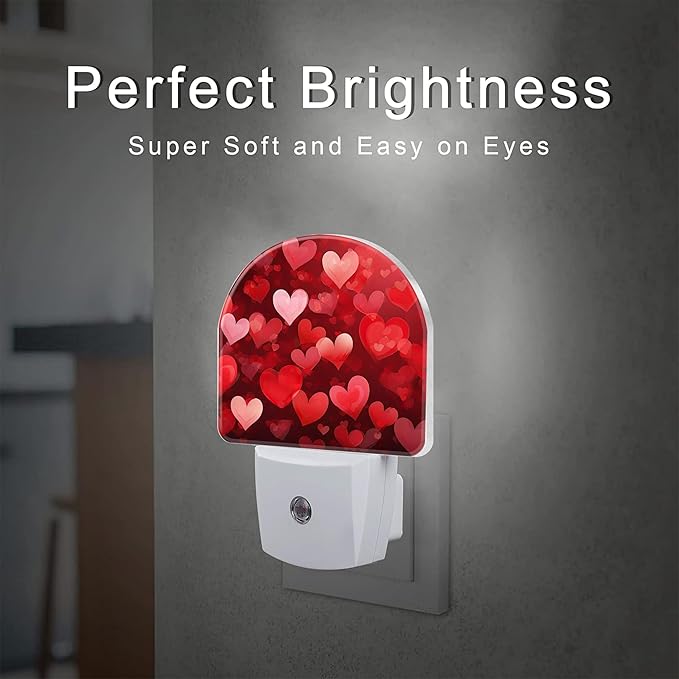 Red Love Hearts Night Light Plug into Wall,Romantic Sweet Red Heart Dusk to Dawn Night Light,0.5w Energy Saving Sleep Friendly Nightlights for Kids Boys Girls Home Decor