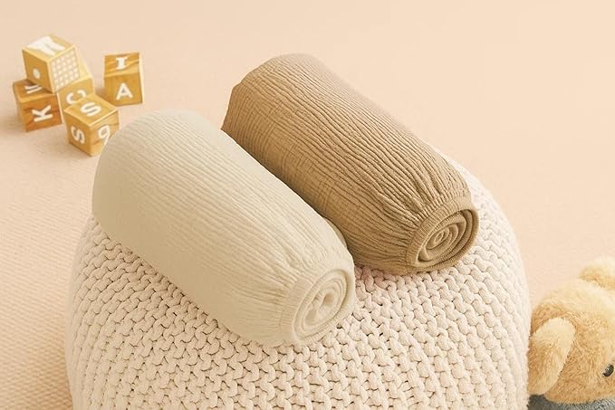 Bassinet Sheets 33x17 Inches 2 Pack Light Brown & Beige Neutral Bassinet Sheets Boy/Girl, Soft Fitted Bassinet Sheet for Oval & Rectangle Mattress, Stay Snug Design, Gentle, Breathable