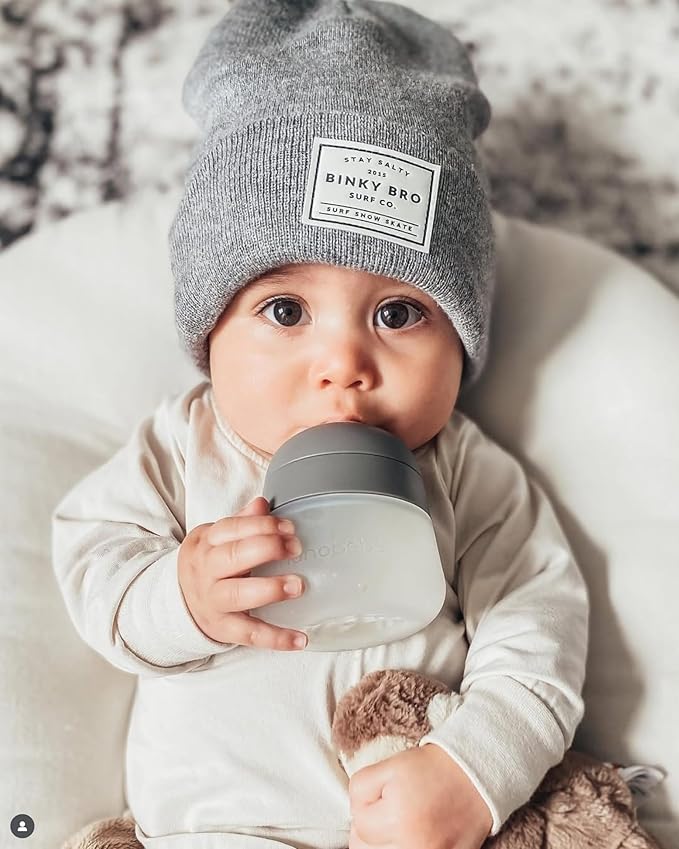 Nanobebe Flexy Silicone Baby Bottle, Anti-Colic, Natural Feel, Non-Collapsing Nipple, Non-Tip Stable Base, Easy to Clean 2-Pack, Gray, 5 oz