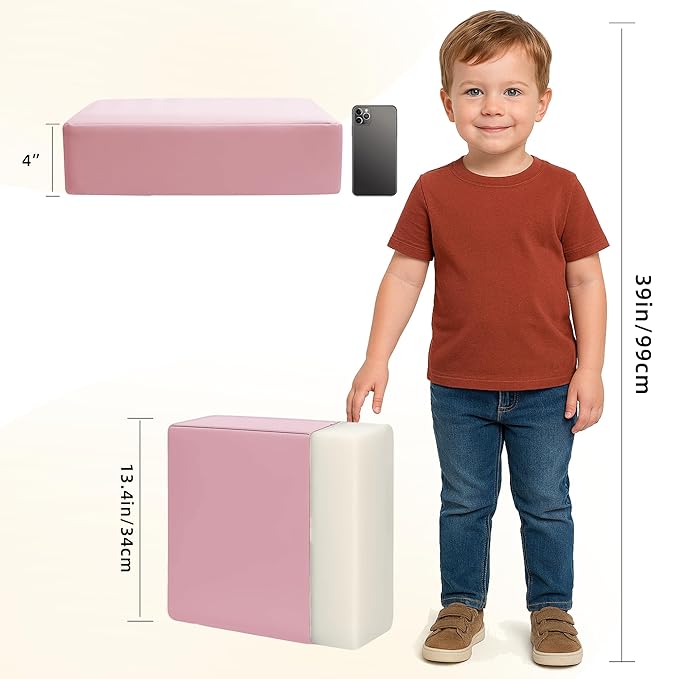 Toddler Booster Seat for Dining Table, 2 Elastic Seat Belts, Anti Scratch PU Skin-Friendly, Waterproof, Anti-Wrinkle, Detachable Non-Slip Bottom - Pink