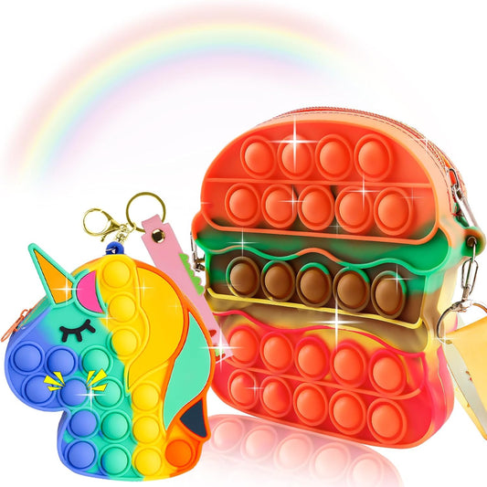 Aucma 2 Pack Pop Purse for Girls Toys Wallet Crossbody Handbag Bag Kid Birthday Valentines Gift 2022 Stocking Stuffers Christmas Xmas Stuff