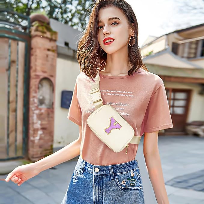 Gitus Gifts for 8 9 10 11 12 Year Old Girls Belt Bag Fanny Pack Crossbody Bags with Initial Letter Patch Cute Stuff Birthday Gifts for Teen Girls Women Personalized Trend Stuff (Ivory-Y)