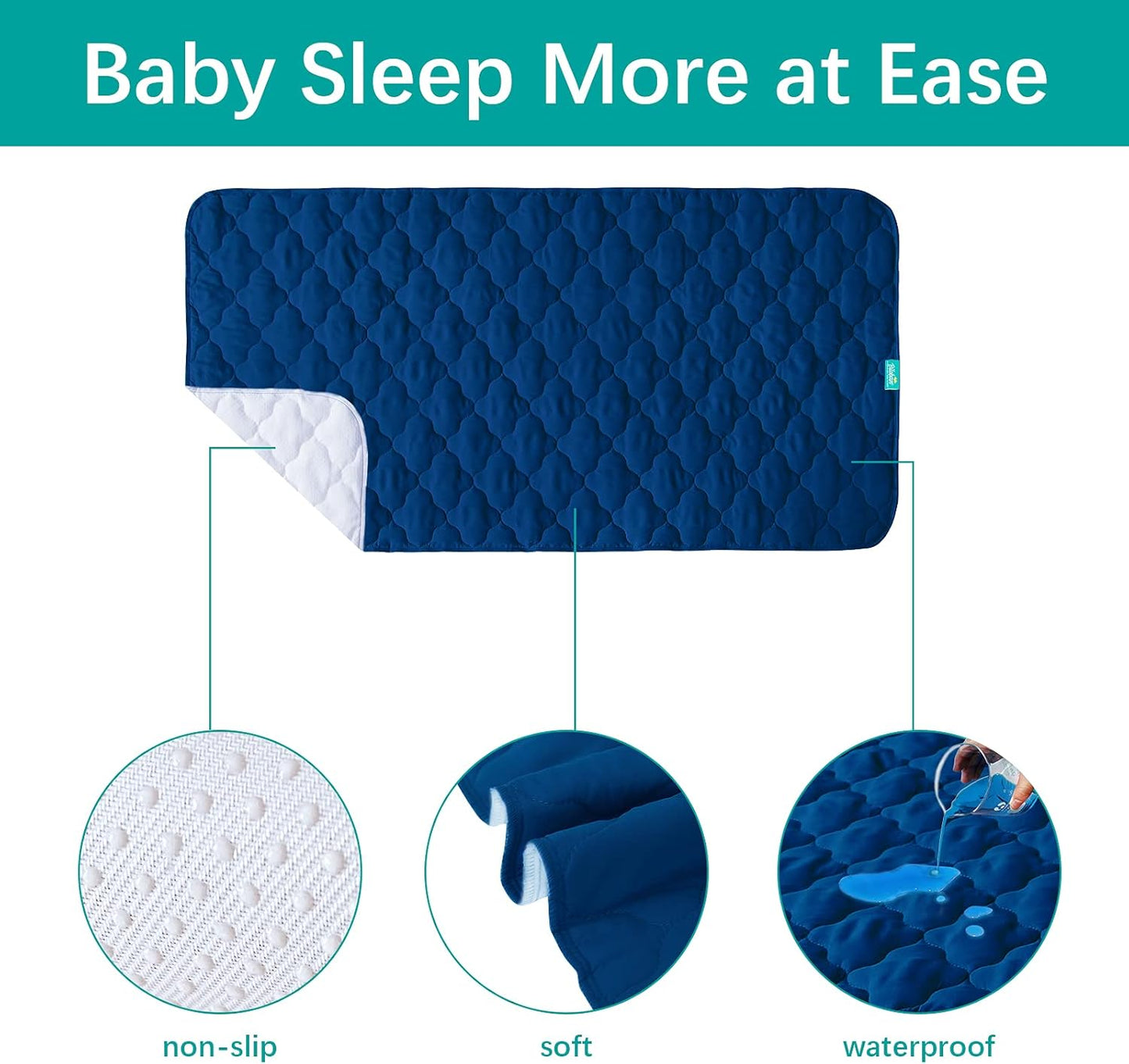 Waterproof Crib Mattress Protector Pad Cover 28" x 52", Anti Slip & Absorbent Waterproof Bed Pads for Standard Crib/Toddler Bed Quilted Machine Washable (Quilted Improved Thickness) Navy