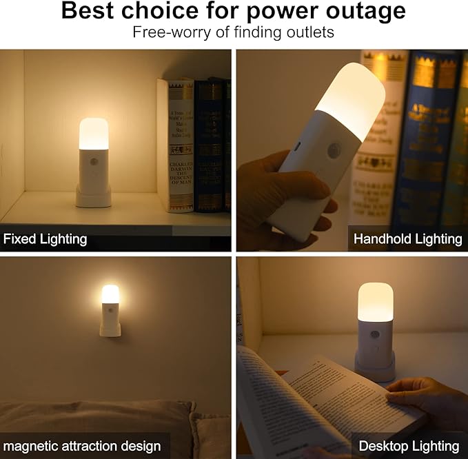 Motion Sensor Night Lights Indoor, Rechargeable Night Light Battery Powered, Portable Nightlight with Adjustable Brightness Activated Table Lamp for Kids, Adults, Bedroom, Bathroom(1Pack)