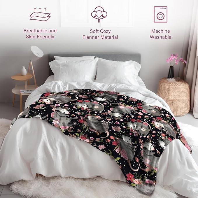 Possum Blanket Gifts for Women, Opossum Gifts for Lover, Possum Ornament, Opossum Plush, Thanksgiving Birthday for Girl, 50" X 60"