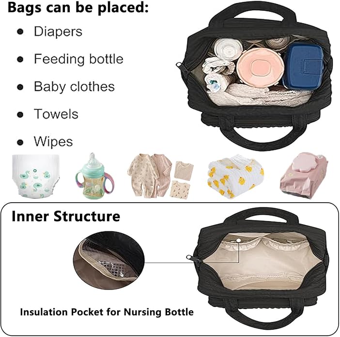 Baby Diaper Bag Tote, Cute Small Crossbody Nappy Mommy Bag, Lightweight Travel & Hospital Multifunction Storage Tote