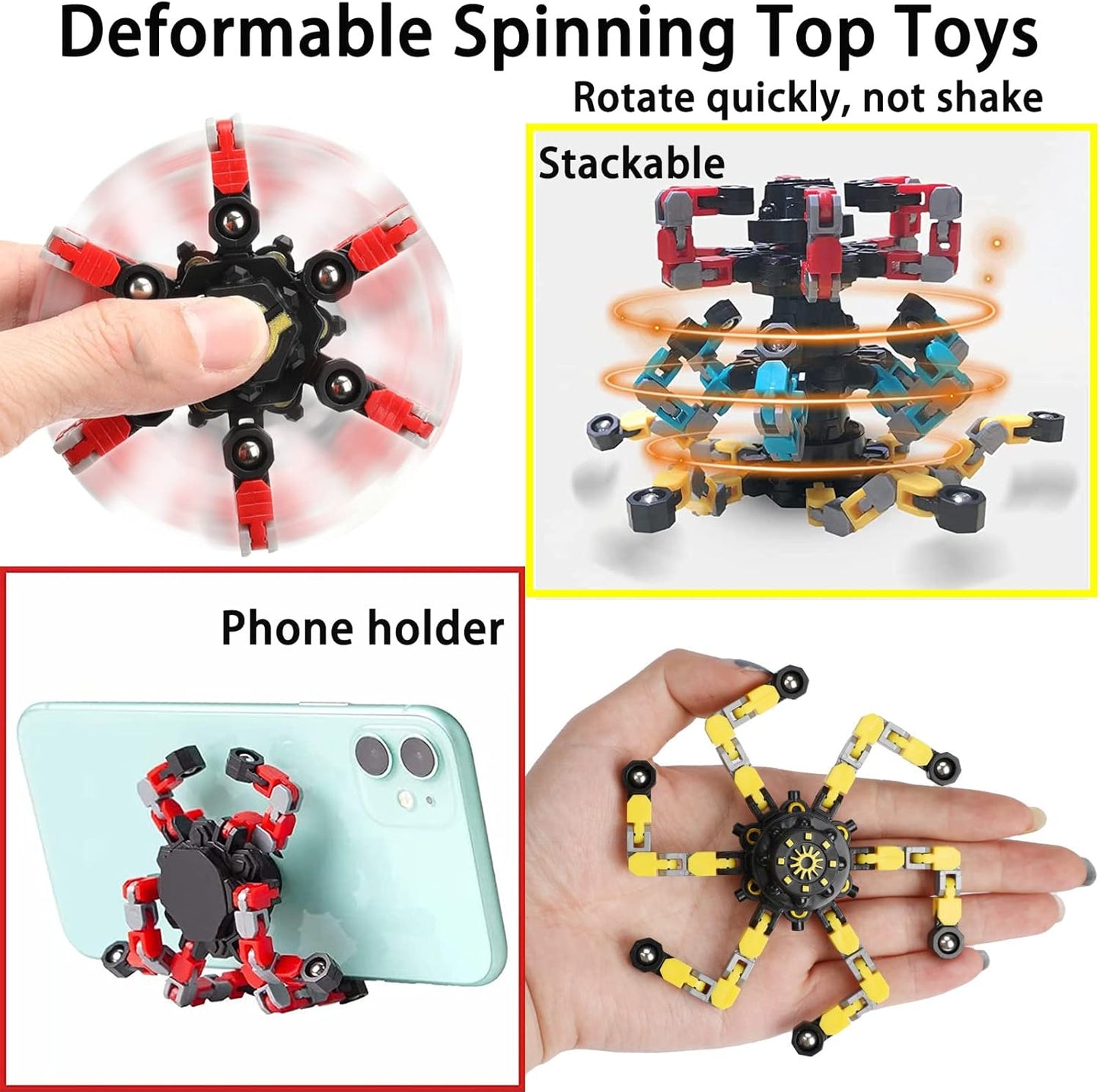 4 Pack Transformable Fidget Spinner Fidget Toys Set, Fidget Spinner Transformable,Sensory Fidget Toys Stress Relief and Anti Anxiety Toys for Kids and Adults Gift for Christmas Birthday Party Favor