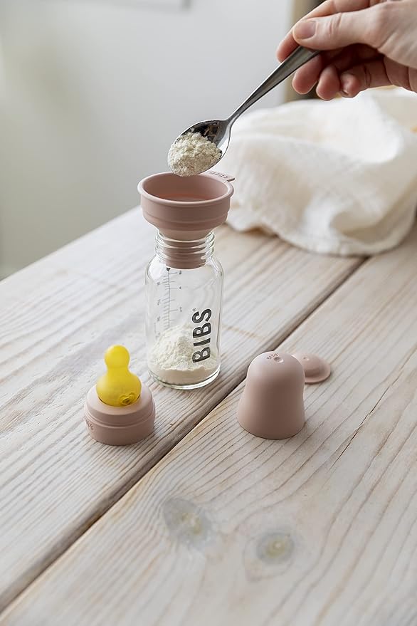 BIBS Baby Glass Bottle. Anti-Colic. Round Natural Rubber Latex Nipple. Supports Natural Breastfeeding, Complete Set - 225 ml, Cloud