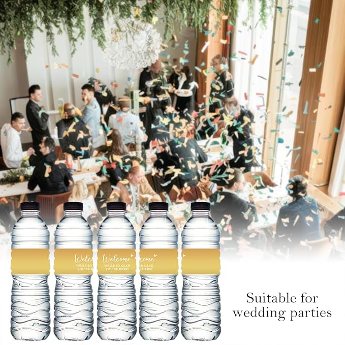 100PCS Wedding Water Bottle Labels Waterproof Greenery Floral Wraps Sticker for Water Bottle Baby Shower Bottle Label for Bridal Shower Party Thanks（Glod）