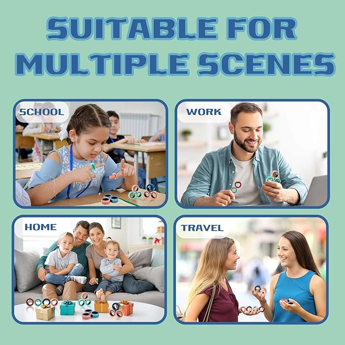 Cevioce 12 PCS Magnetic Ring Fidget Toys Set,ADHD Anxiety Magnetic Finger Spinner Pack for Teens Adults and Kids,Coolest Magnet Stress Relief Toy Birthdays Gifts for 8+ Year Old Boys Girls Present