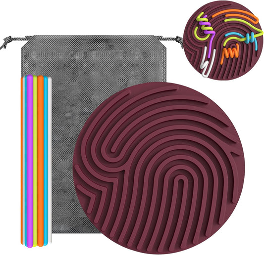 Sensory Activity Board Silicone Fidget Toys with Travel Bag and 13 Strings for Adults Kids Anxiety Relief Stress, ADHD & Autism (Purple, 6.6in)