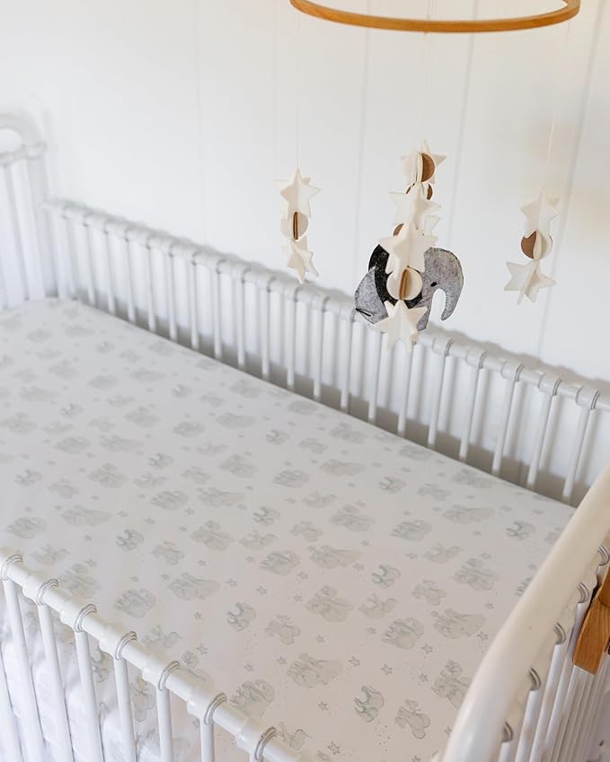 Crib Sheets Neutral - Fitted Baby Crib Sheets Bed for Girl Boy - 2 Pack Standard & Toddler Mattress (Watercolor Elephants) - Buttery Soft Organic Cotton Blend