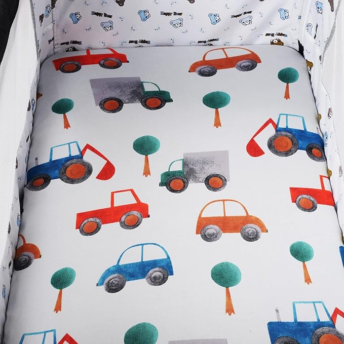 Bassinet Sheet Set 2 Pack Snug Fitted Cradle Fitted Sheets, Stretchy Ultra Soft, for Oval Rectangle Hourglass Bassinet Mattress, Unisex Boy Girl, Planet Rocket Satellite & Car