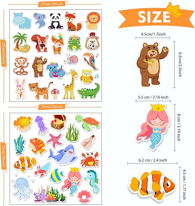 Window Clings Stickers for Kids Window Gel Clings Decals Thick Gel Clings Toddlers and Adults Classroom Home Nursery Airplane Birthday Party Supplies (Jungle Animals + Sea Animals)