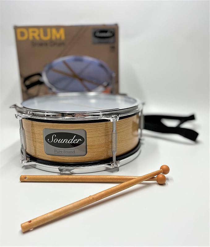 Tap-Along Sounder Snare Drum with Double Sided Batter Head Toy Tambourine Drum for Kids, Musical Instrument for Children 12 Months and Up Realistic Look with 2 Drum Sticks 10X10X4