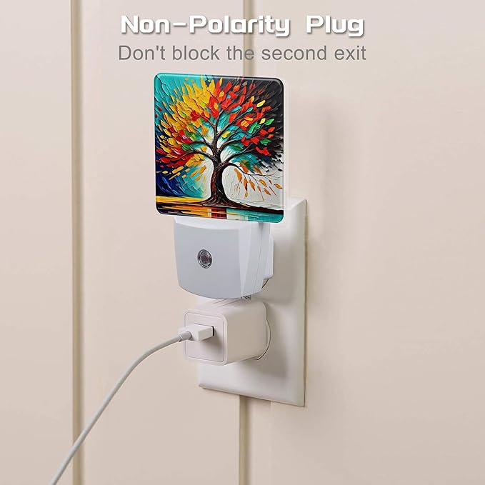 Colorful Life Tree Night Light Plug into Wall, Abstract Modern Artwork Oil Painting Dusk to Dawn Night Light Plug in,0.5w Energy Saving Sleep Friendly NightLight for Kids Boys Girls Home Decor