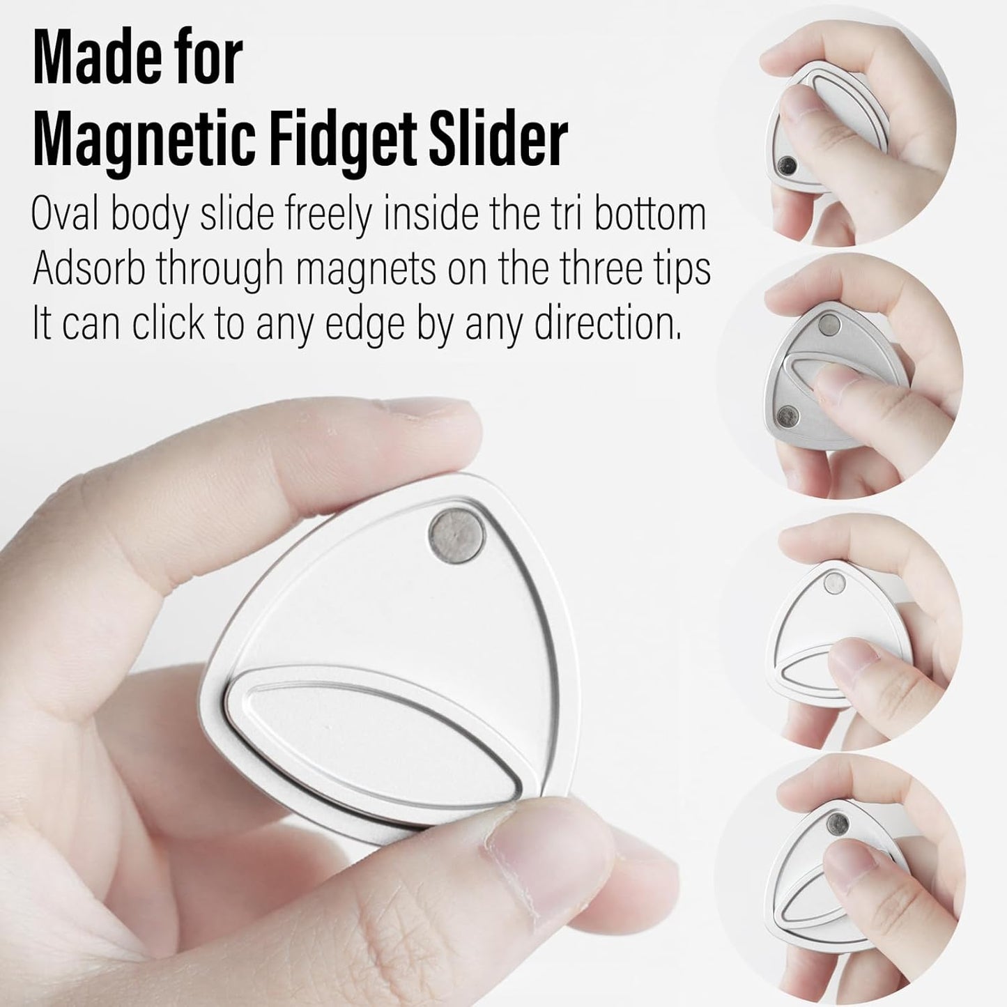 FREELOVE Pivot Magnetic Fidget Slider, Metal Worry Coin Haptic Clicker for Adults, Triangle Rotation Kinetic Toy Mechanical Sound EDC, Autism Sensory ADHD Anxiety Focus Meditation (Aluminum Silver)