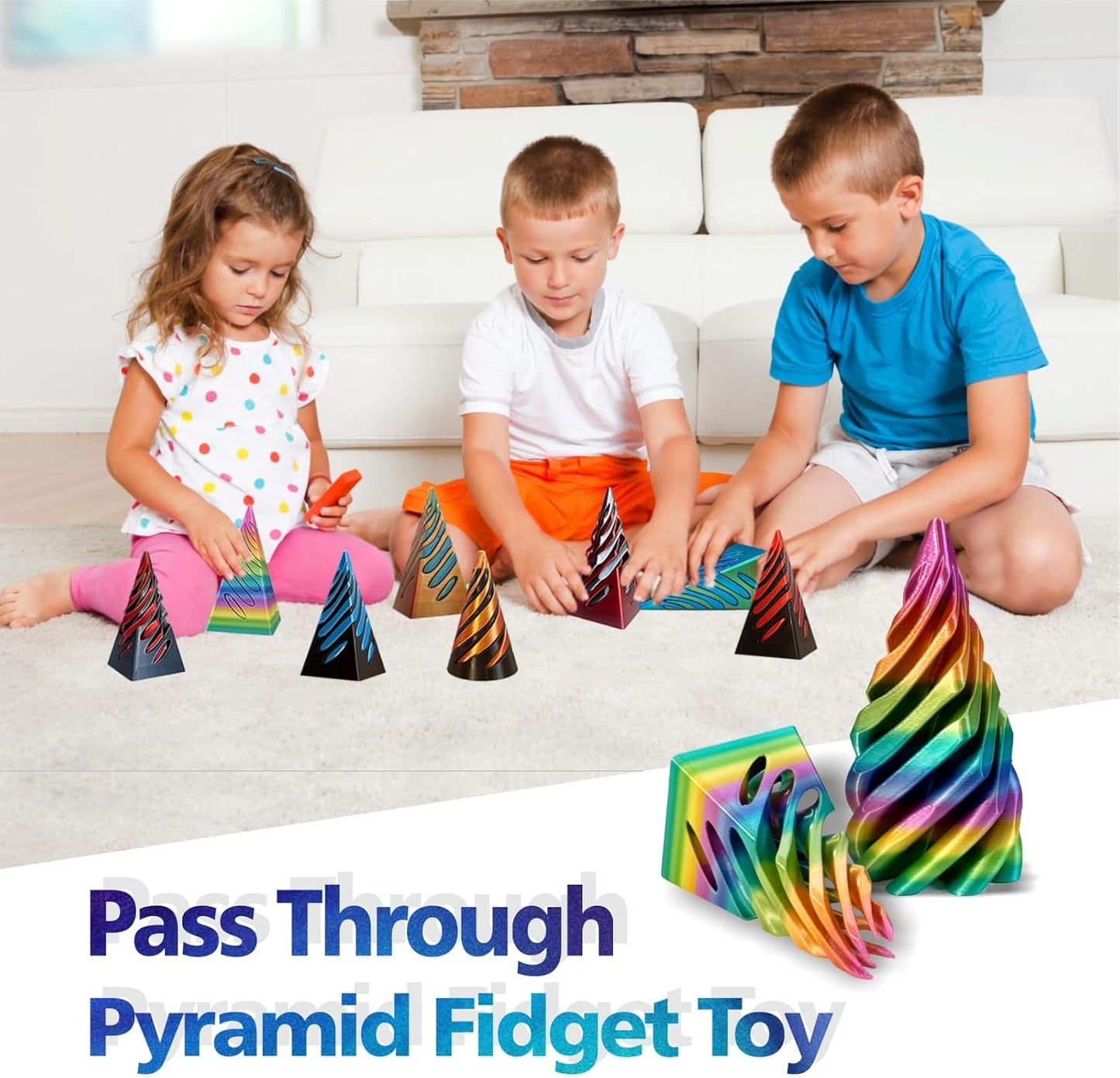 Impossible Pyramid Passthrough Sculpture-3D Printed Spiral Cone Fidget Toy, Pass Through Pyramid Fidget Toy, Vortex Thread Illusion Desk Toy for Adult, 4inch Helix Screw Fidget Toy for Stress Relief