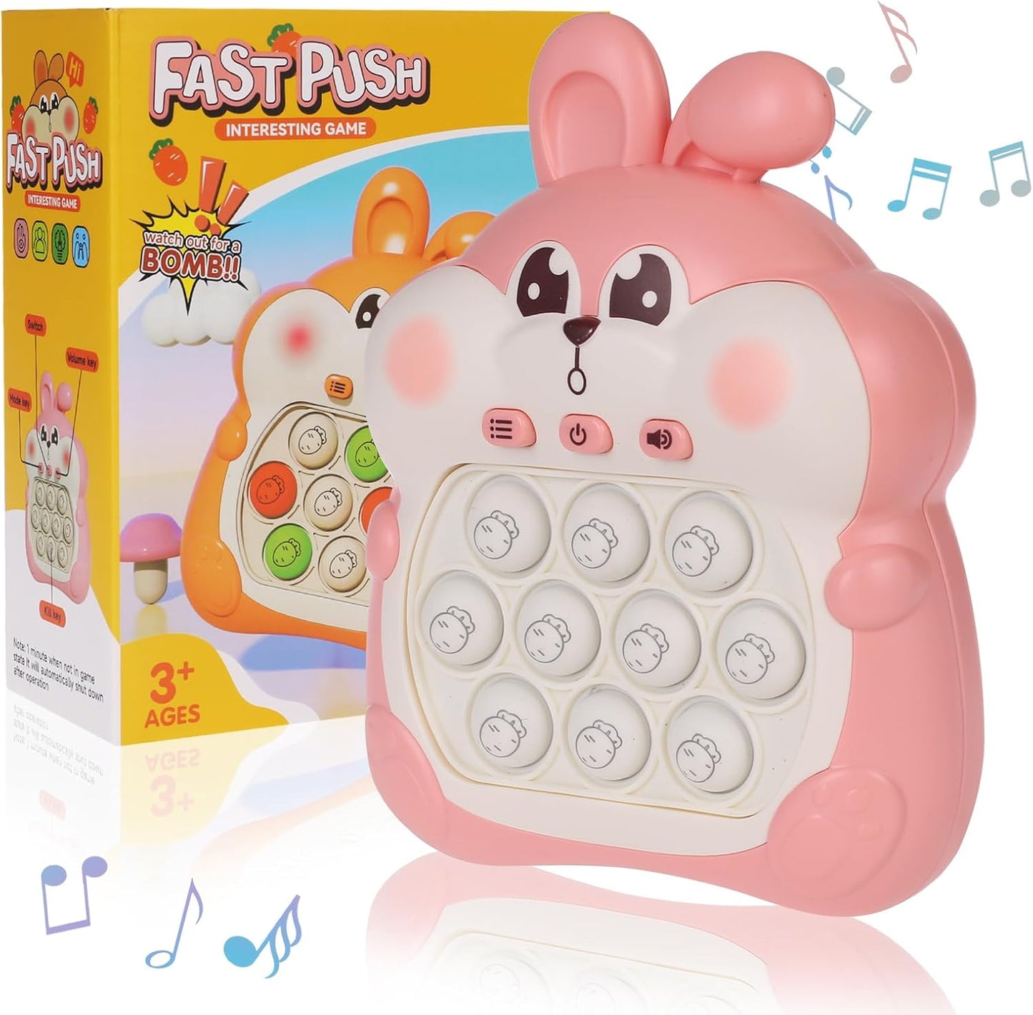 Fast Push Game Pop Fidget Toys for Kids, Fast Push Bubble Game, Quick Push Pop Game for Boys & Girls Age 3-12, Handheld Puzzle Game Sensory Toys Relaxation and Decompression (Pink Bunny)