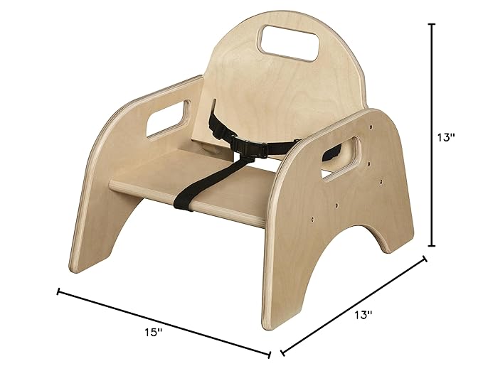 Montessori 5" H Toddler Wooden Low Feeding Chair with 3 Point Safety Harness, Stackable Chair for Babies Suitable for Restaurants, Daycare, Nursery [Set of 2]
